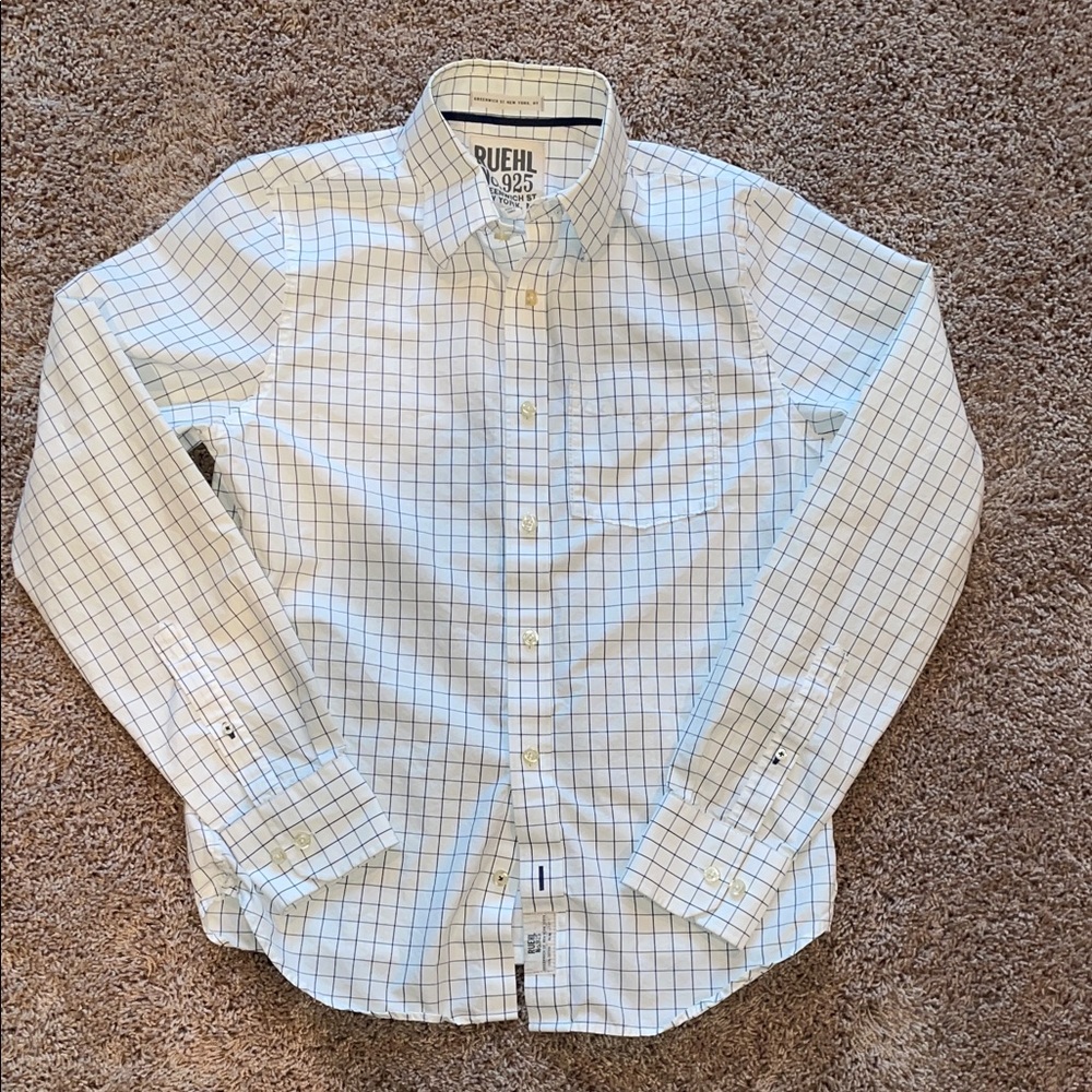 Barely worn Men’s White and Navy stripe Ruehl Button-Down Shirt size medium